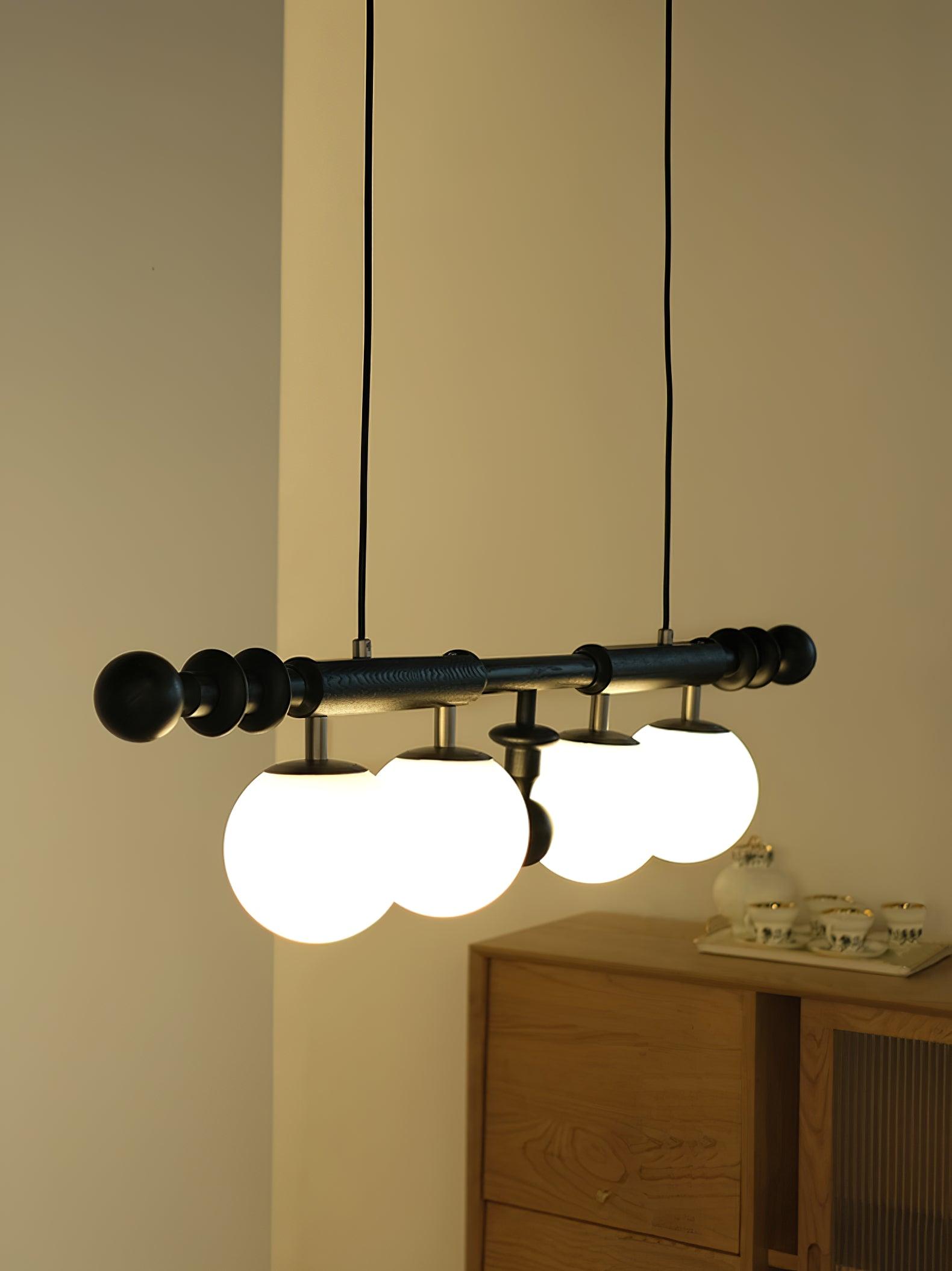 Elvalelle Chandelier Roman Column Walnut Wood Glass