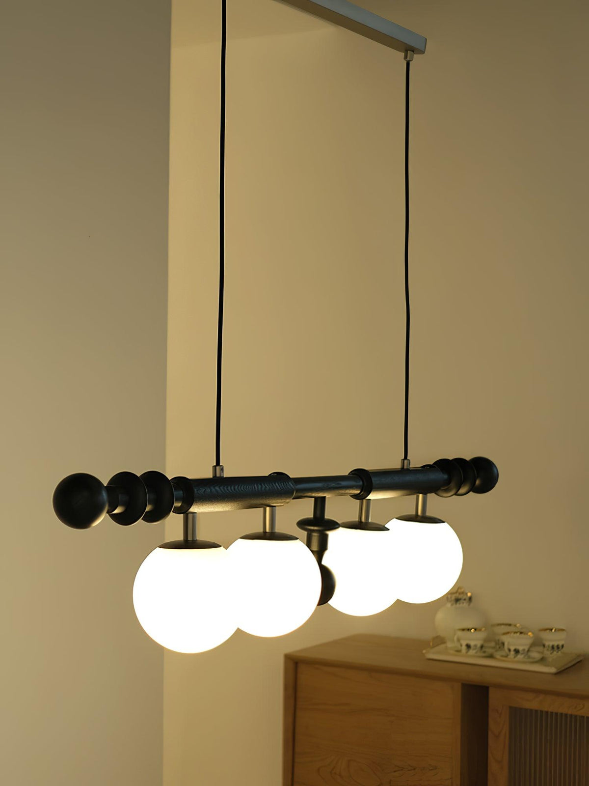 Elvalelle Chandelier Roman Column Walnut Wood Glass
