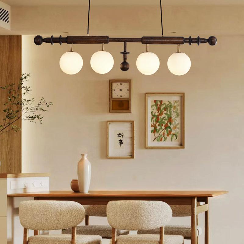 Elvalelle Chandelier Roman Column Walnut Wood Glass