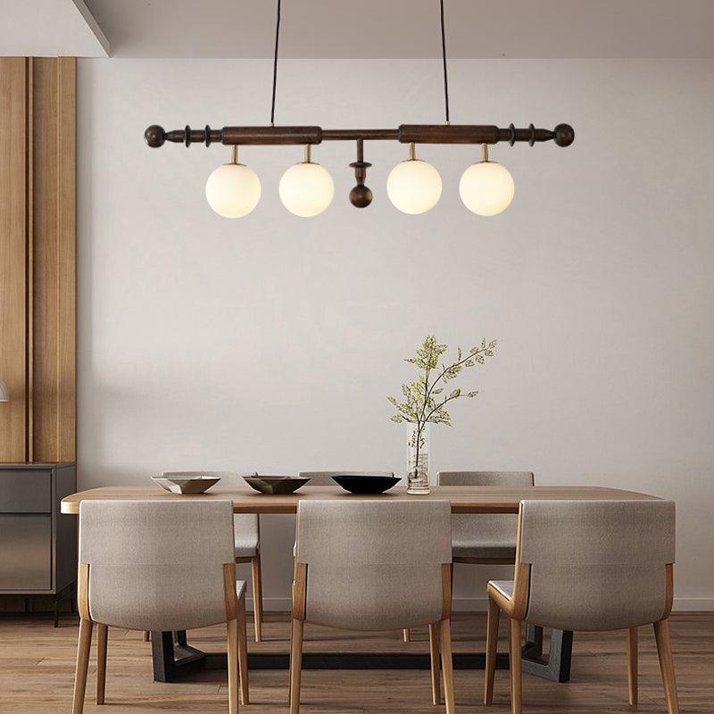 Elvalelle Chandelier Roman Column Walnut Wood Glass