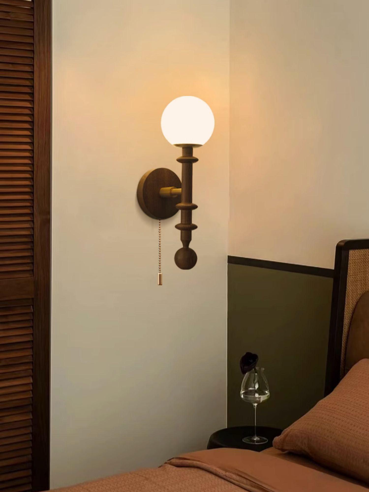 Elmiror Elegance Roman Column Glass Wood Wall Lamp