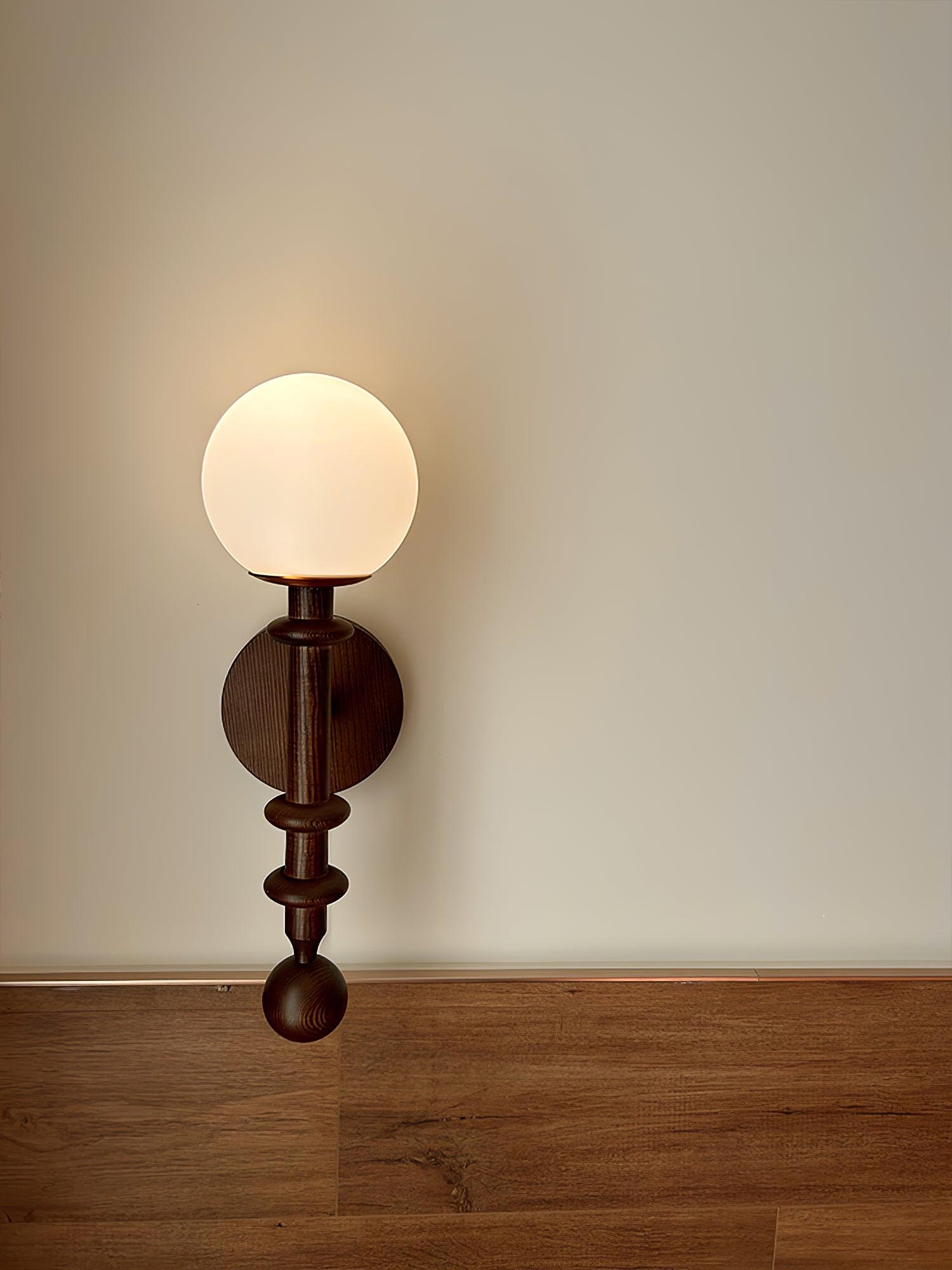 Elmiror Elegance Roman Column Glass Wood Wall Lamp