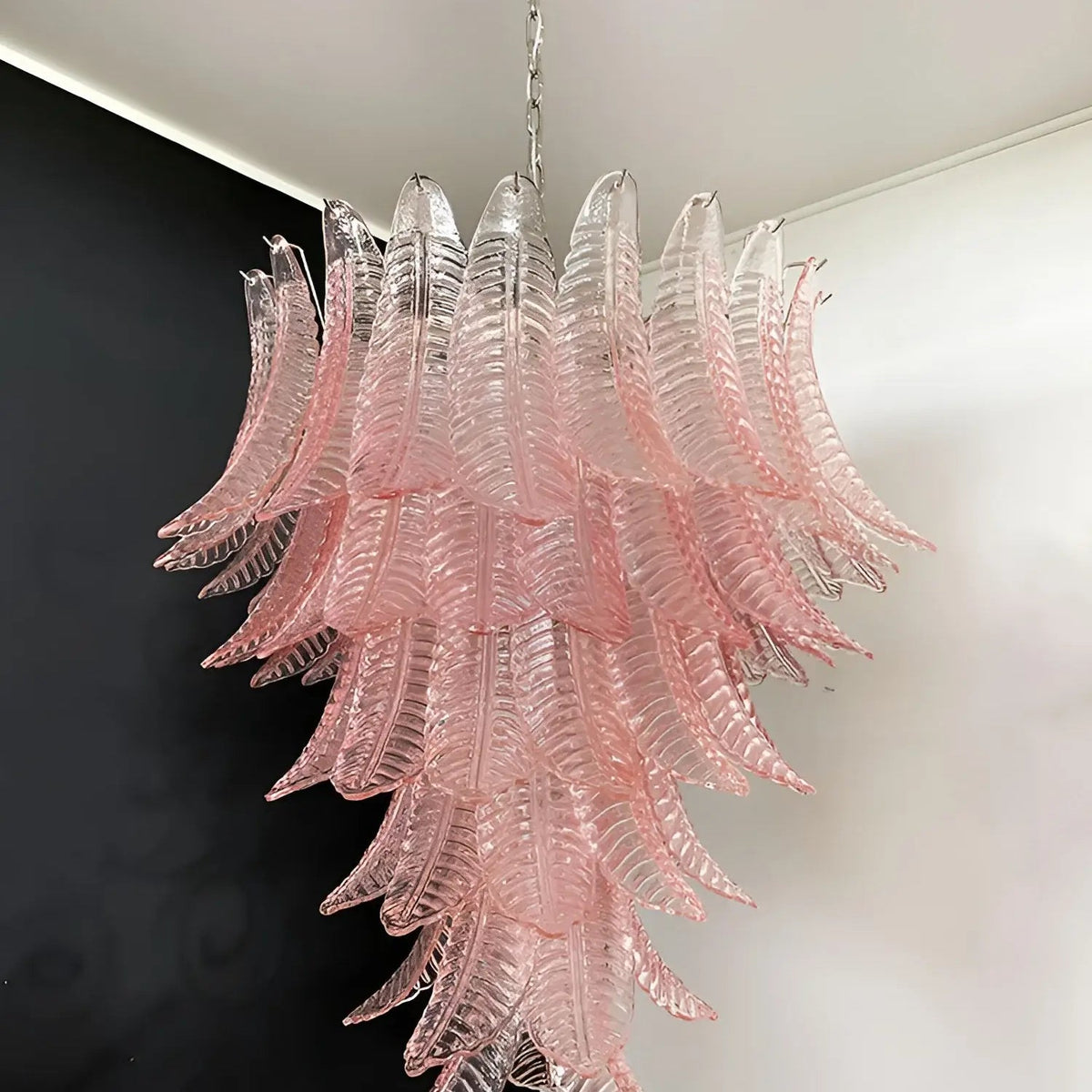 Liorisian Chandelier Pink Murano Glass Leaves Cascading Romantic