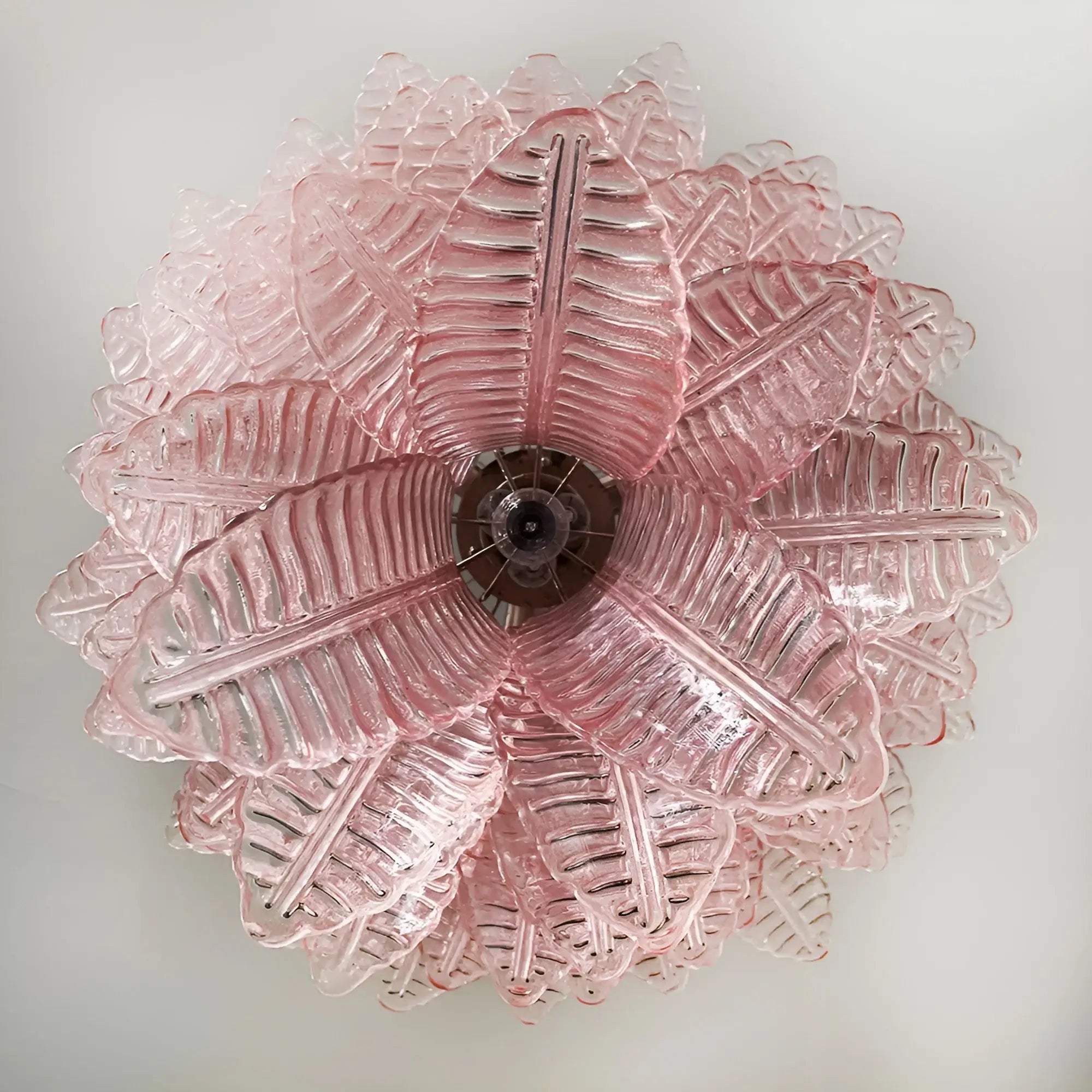 Liorisian Chandelier Pink Murano Glass Leaves Cascading Romantic