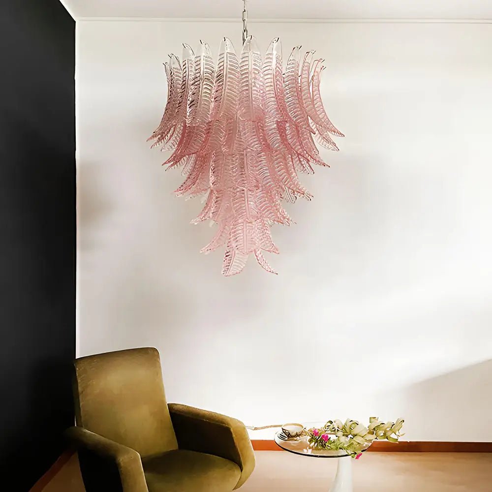 Liorisian Chandelier Pink Murano Glass Leaves Cascading Romantic