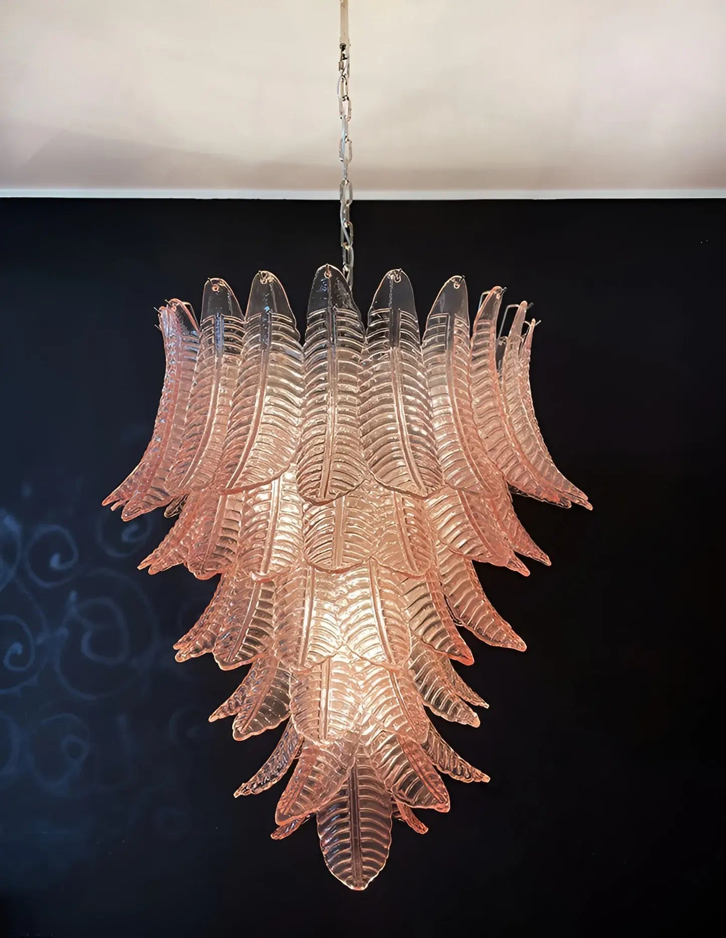 Liorisian Chandelier Pink Murano Glass Leaves Cascading Romantic