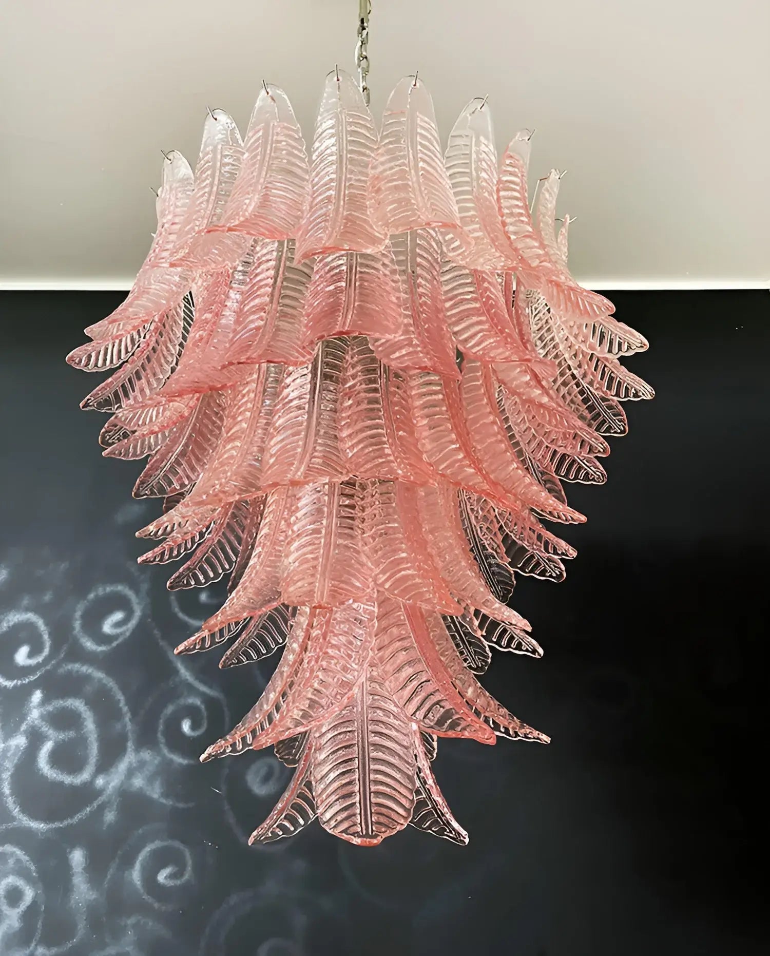 Liorisian Chandelier Pink Murano Glass Leaves Cascading Romantic