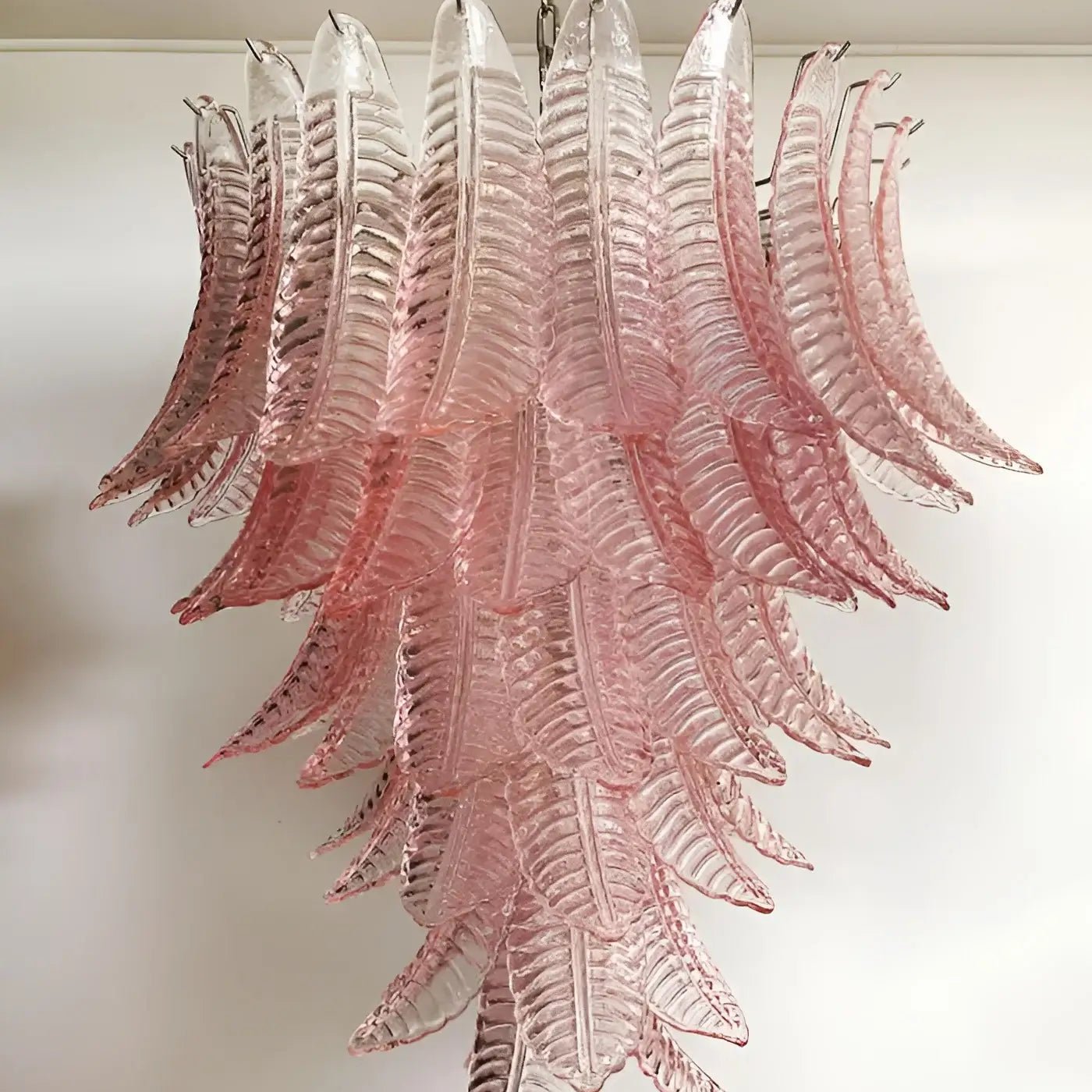 Liorisian Chandelier Pink Murano Glass Leaves Cascading Romantic
