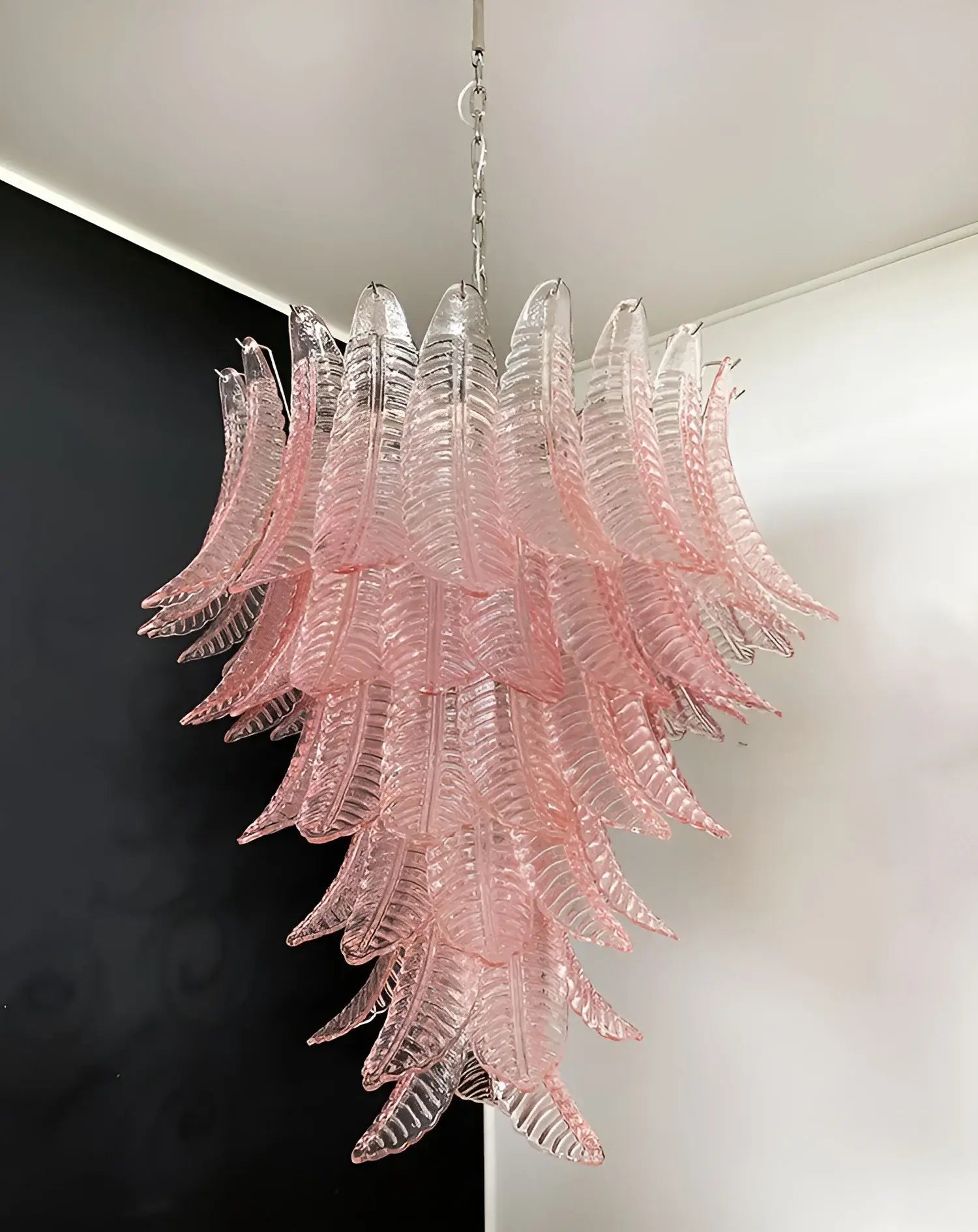 Liorisian Chandelier Pink Murano Glass Leaves Cascading Romantic