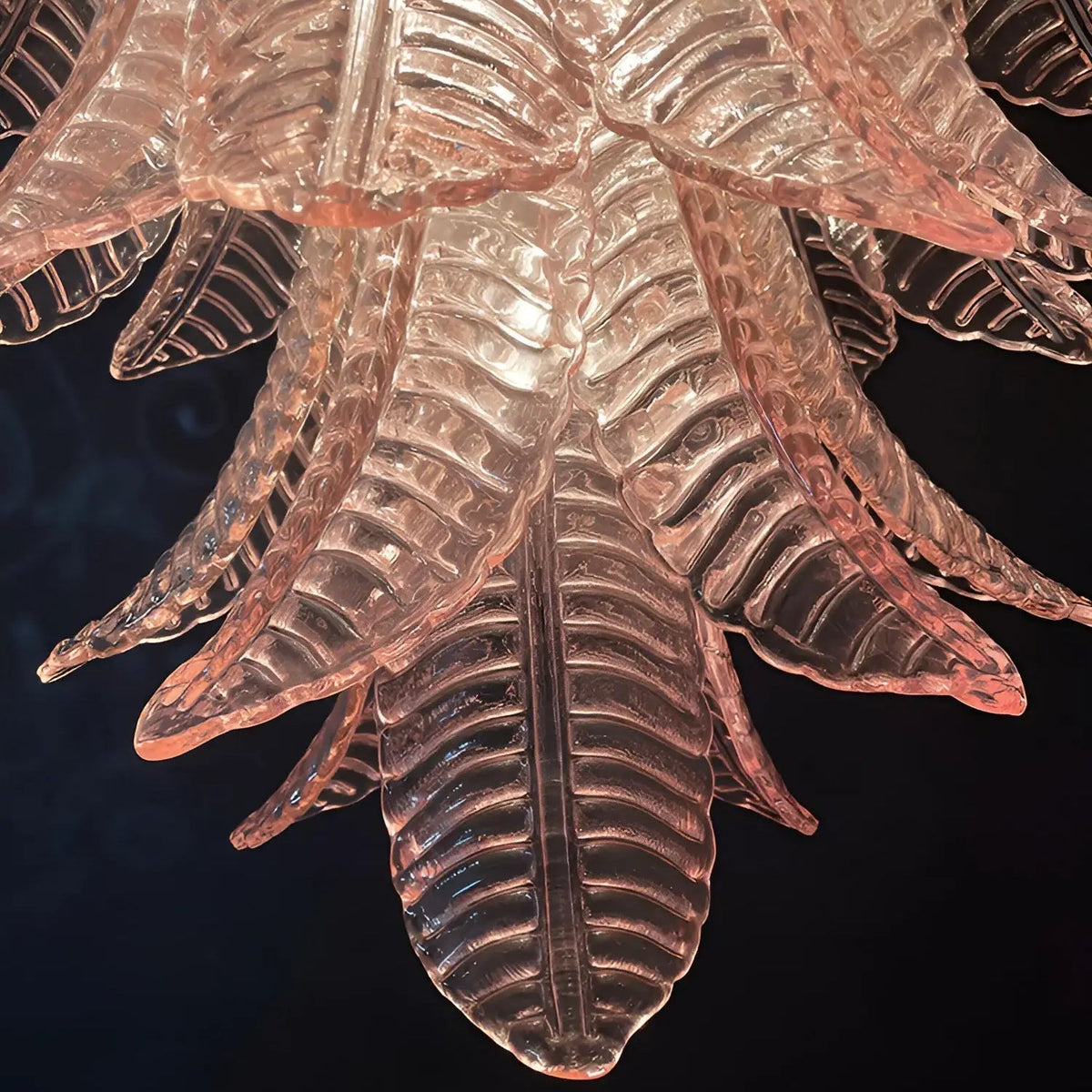 Liorisian Chandelier Pink Murano Glass Leaves Cascading Romantic