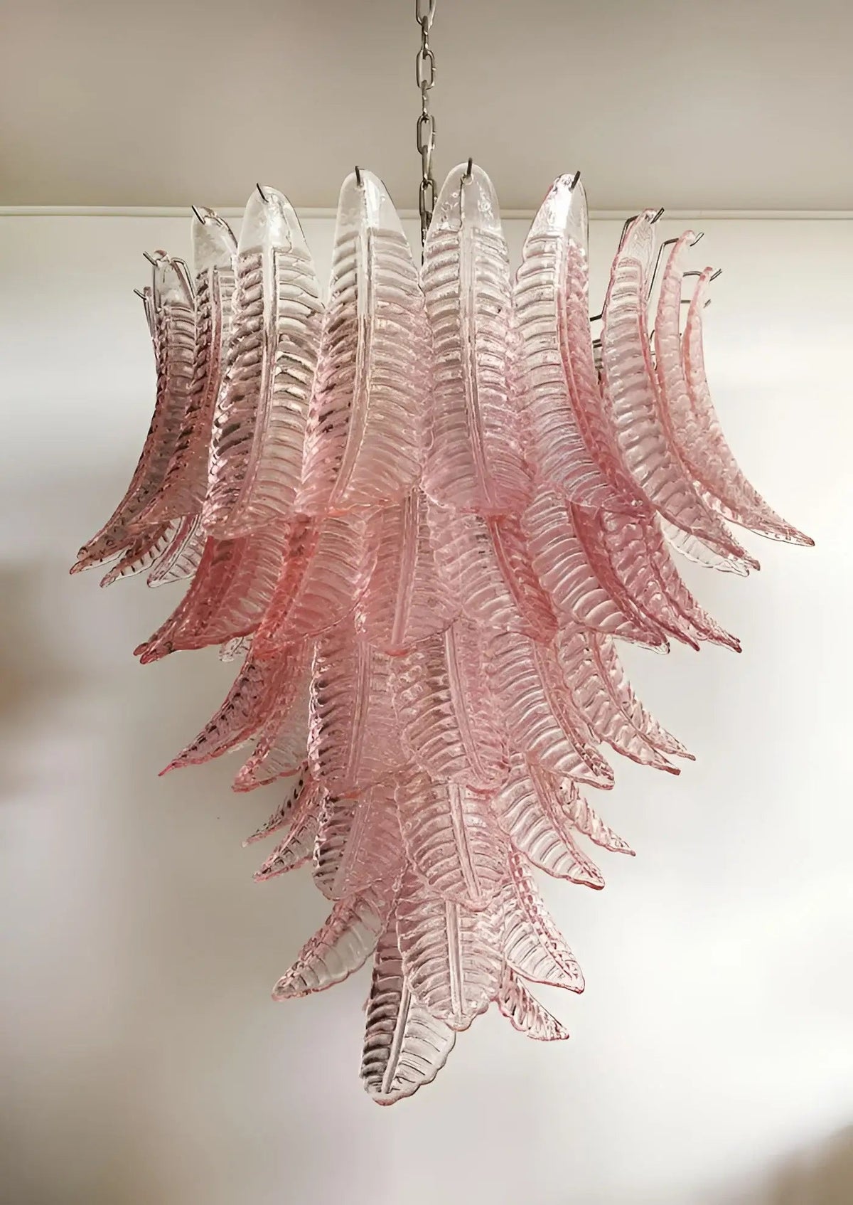 Liorisian Chandelier Pink Murano Glass Leaves Cascading Romantic