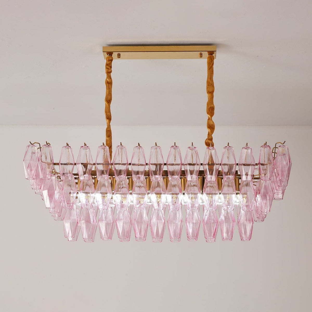 Eireora Chandelier Rose Prism Glass Rectangular Layered