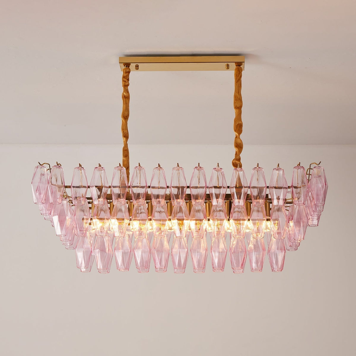 Eireora Chandelier Rose Prism Glass Rectangular Layered