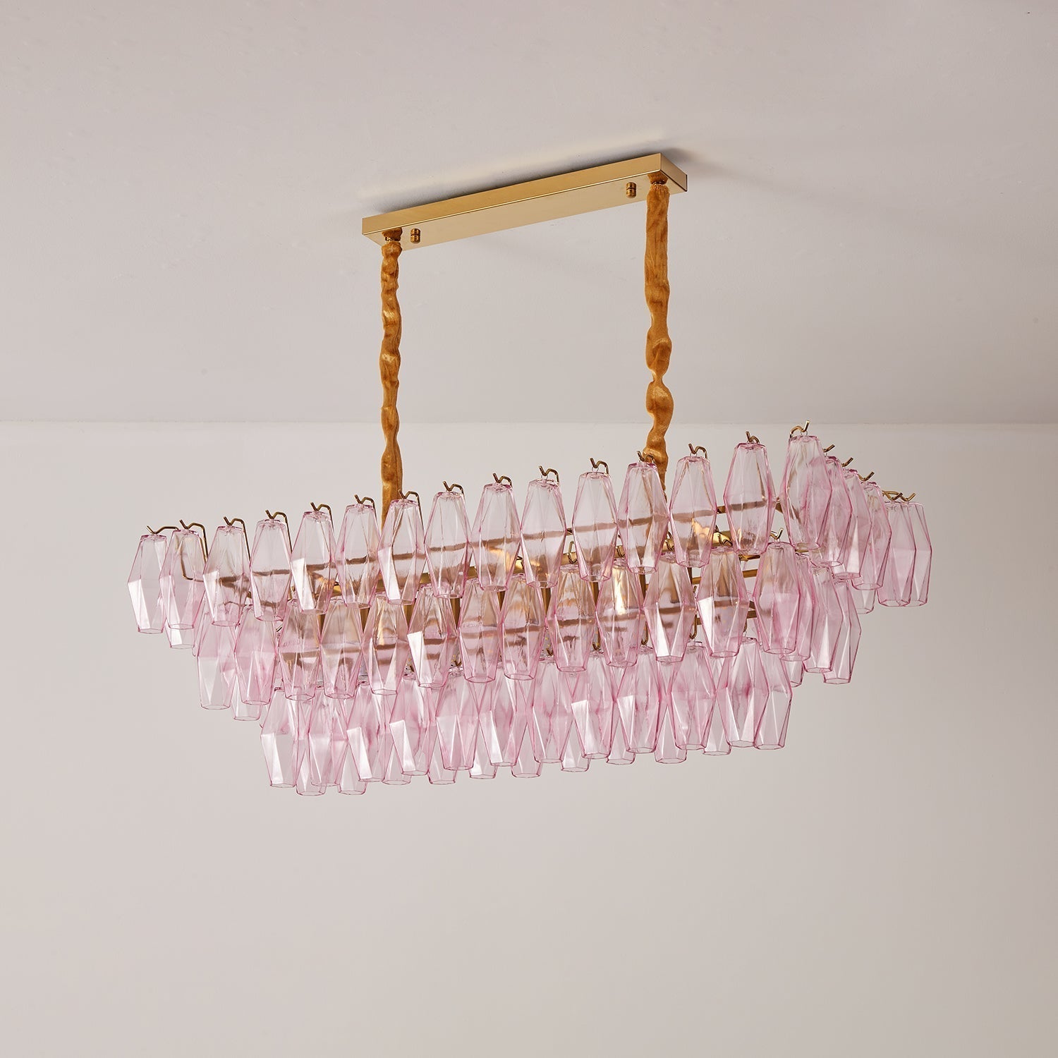 Eireora Chandelier Rose Prism Glass Rectangular Layered