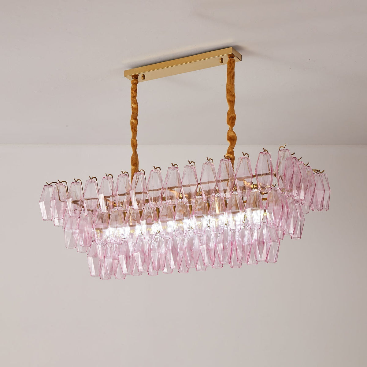 Eireora Chandelier Rose Prism Glass Rectangular Layered