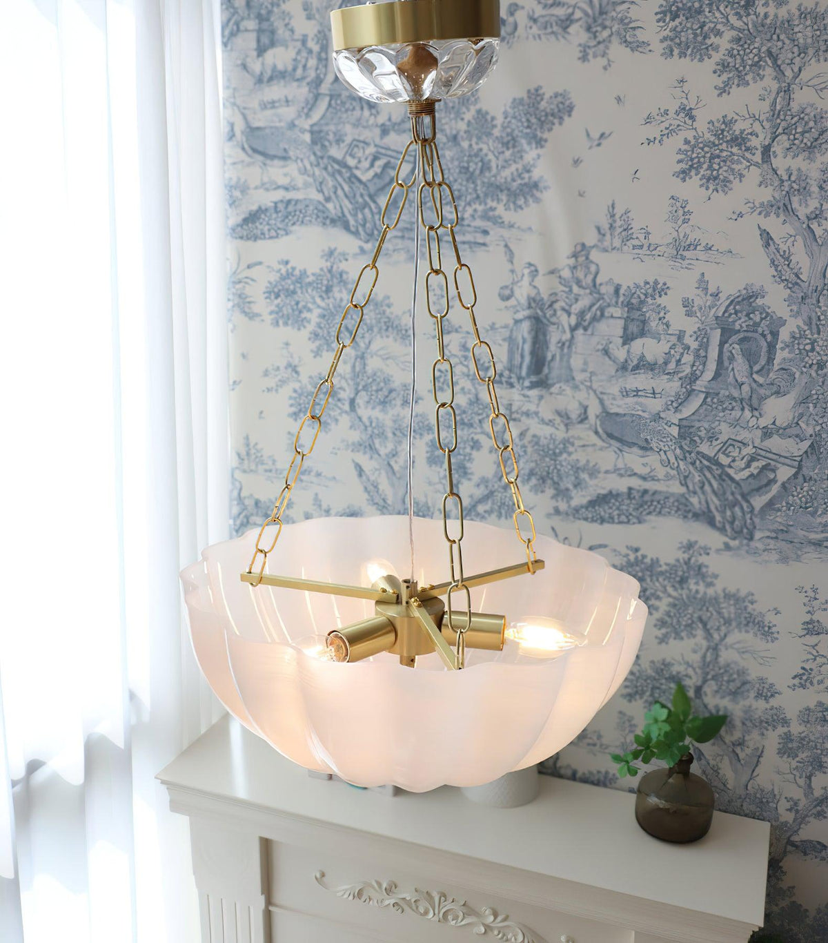 Voriq Chandelier Glass Bowl Brass Chain