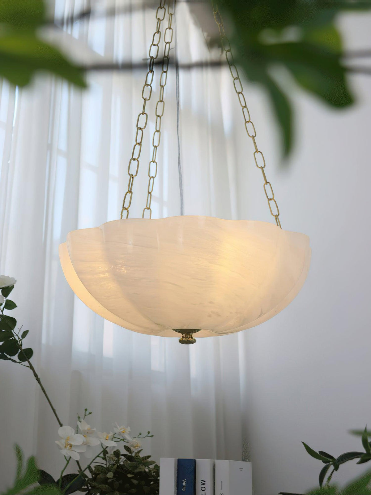 Voriq Chandelier Glass Bowl Brass Chain