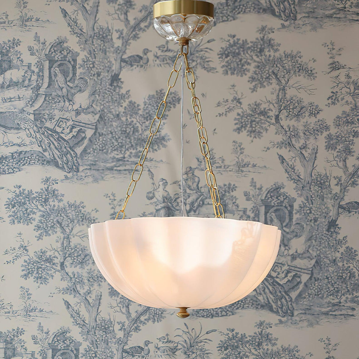 Voriq Chandelier Glass Bowl Brass Chain