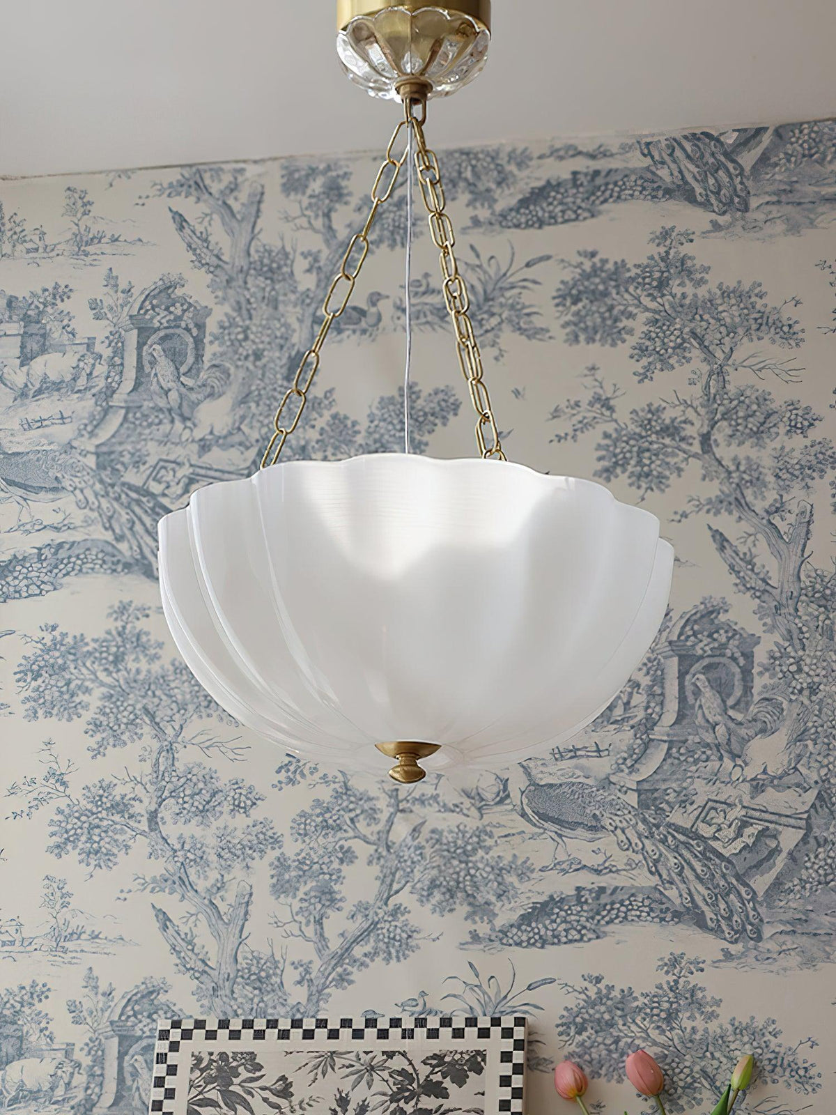Voriq Chandelier Glass Bowl Brass Chain