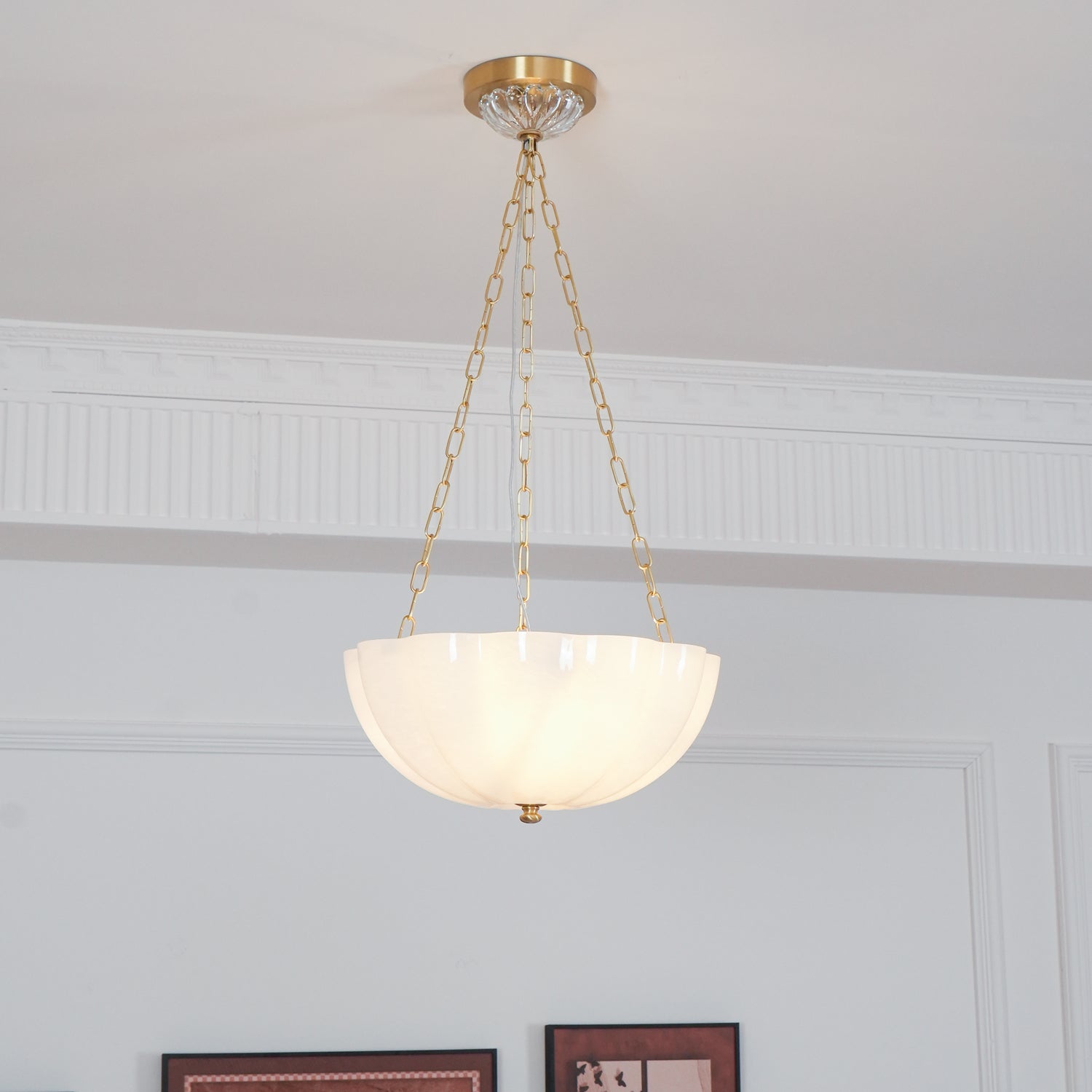 Voriq Chandelier Glass Bowl Brass Chain