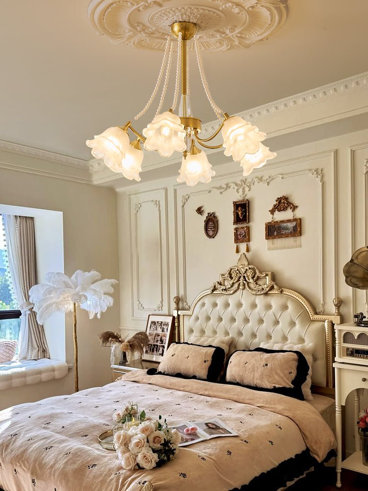 Allirila Traditional Elegance Vintage Bloom Pearls Glass Chandelier