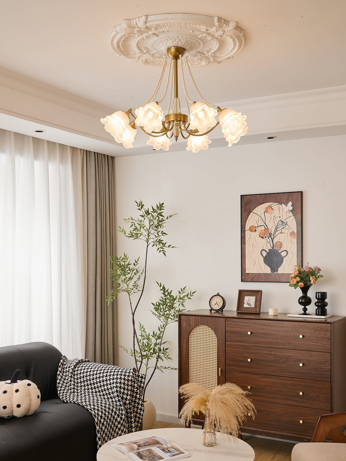 Allirila Traditional Elegance Vintage Bloom Pearls Glass Chandelier