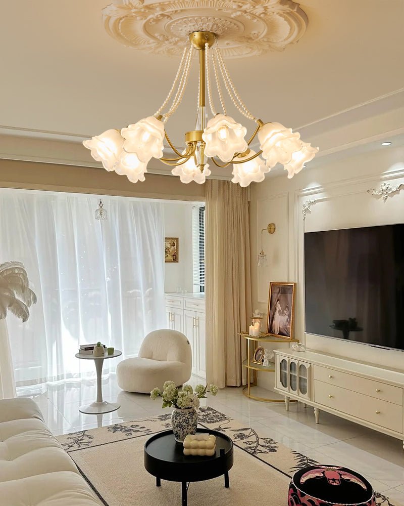 Allirila Traditional Elegance Vintage Bloom Pearls Glass Chandelier