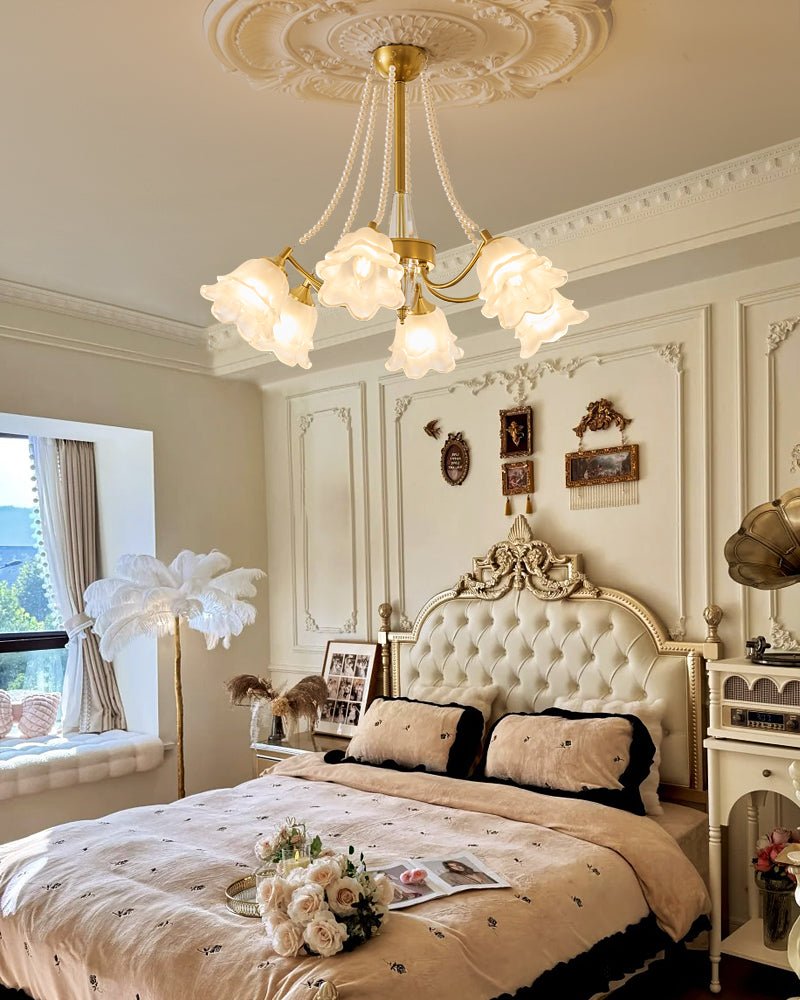 Allirila Traditional Elegance Vintage Bloom Pearls Glass Chandelier