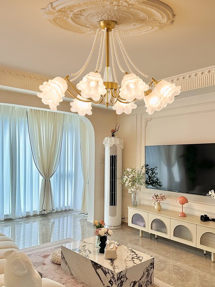 Allirila Traditional Elegance Vintage Bloom Pearls Glass Chandelier