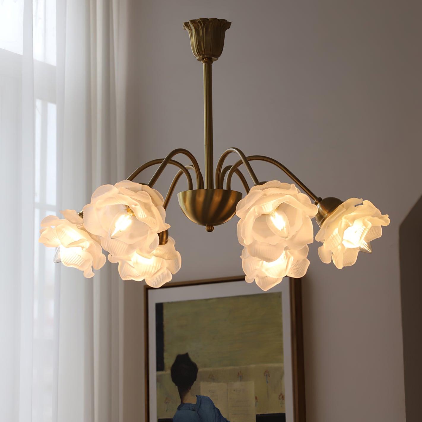 Brenis Chandelier Brass Glass Rose Floral
