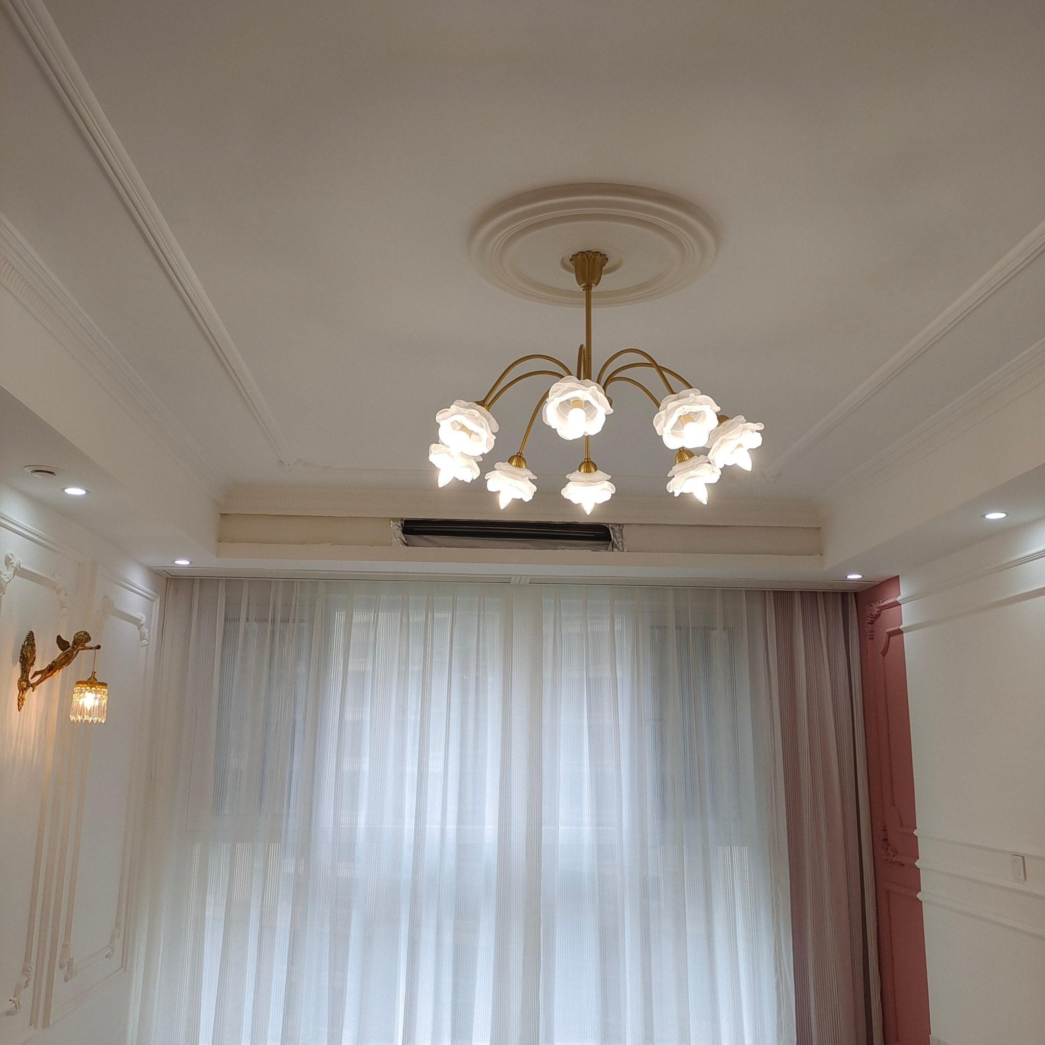 Brenis Chandelier Brass Glass Rose Floral