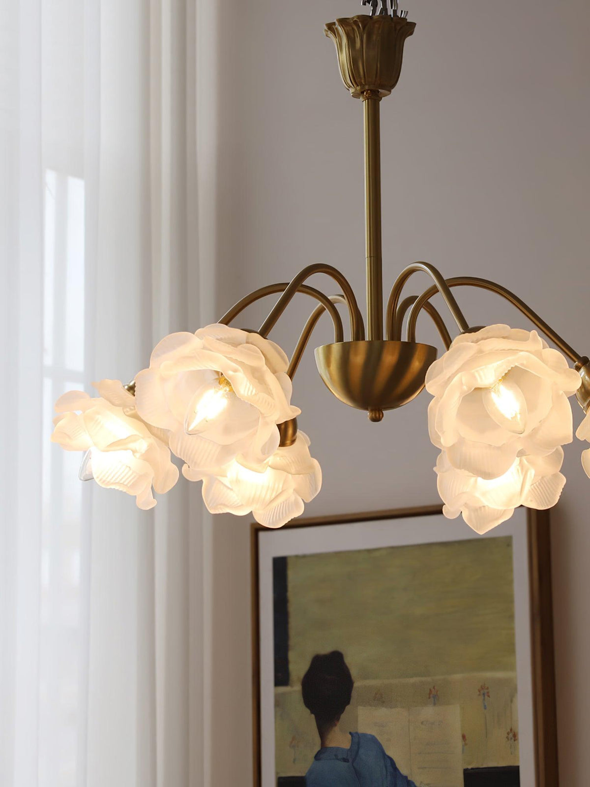 Brenis Chandelier Brass Glass Rose Floral