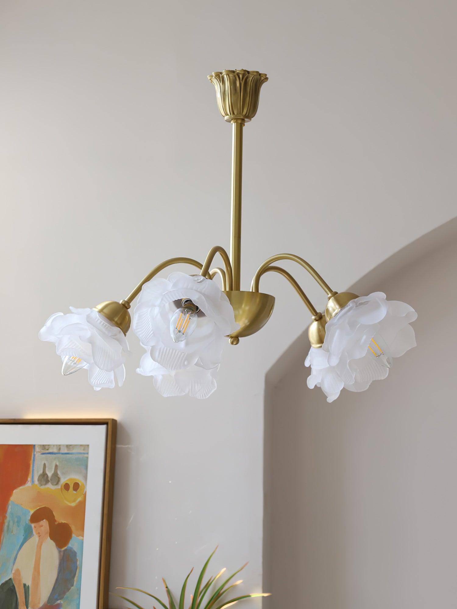 Brenis Chandelier Brass Glass Rose Floral