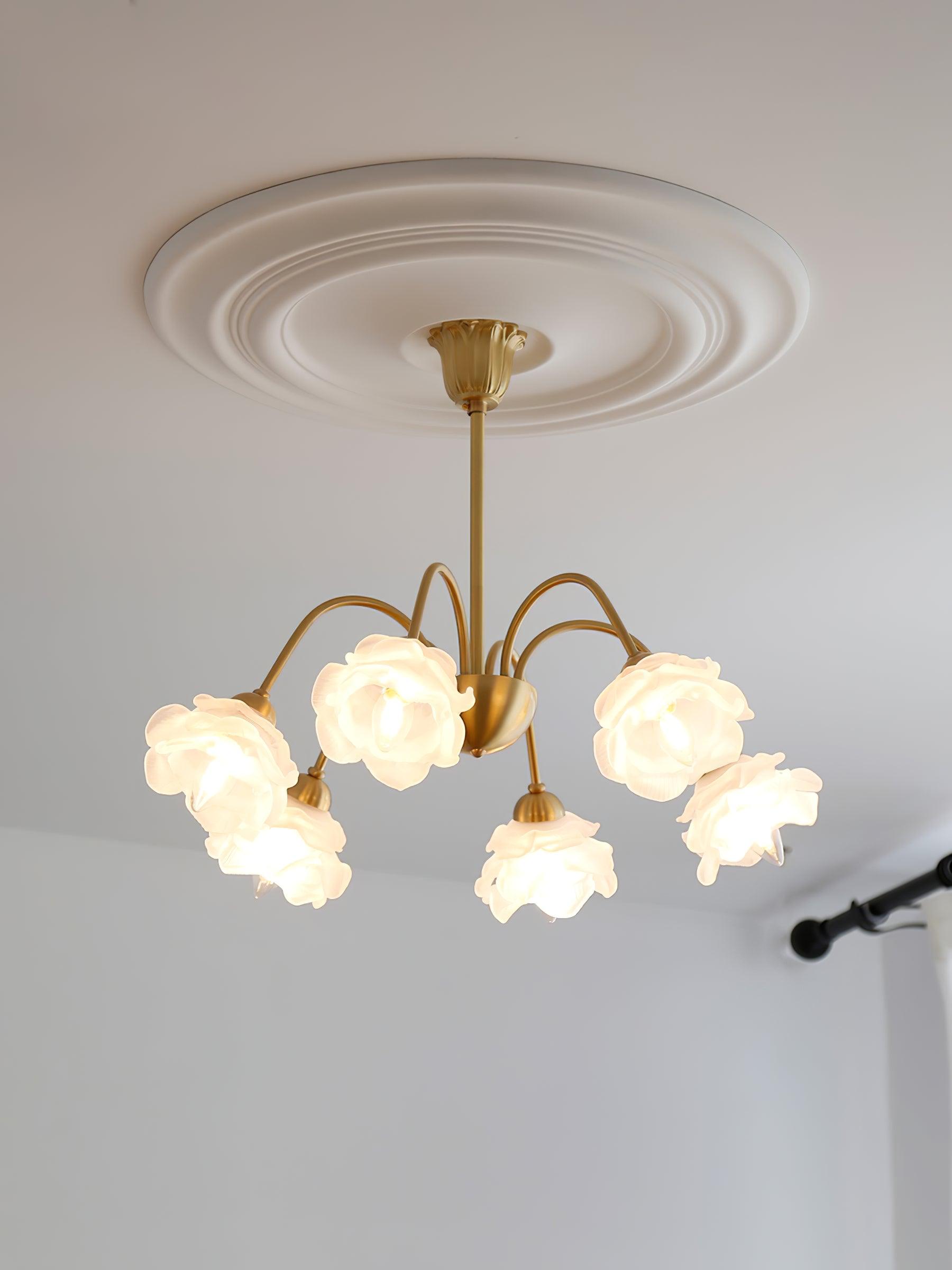 Brenis Chandelier Brass Glass Rose Floral
