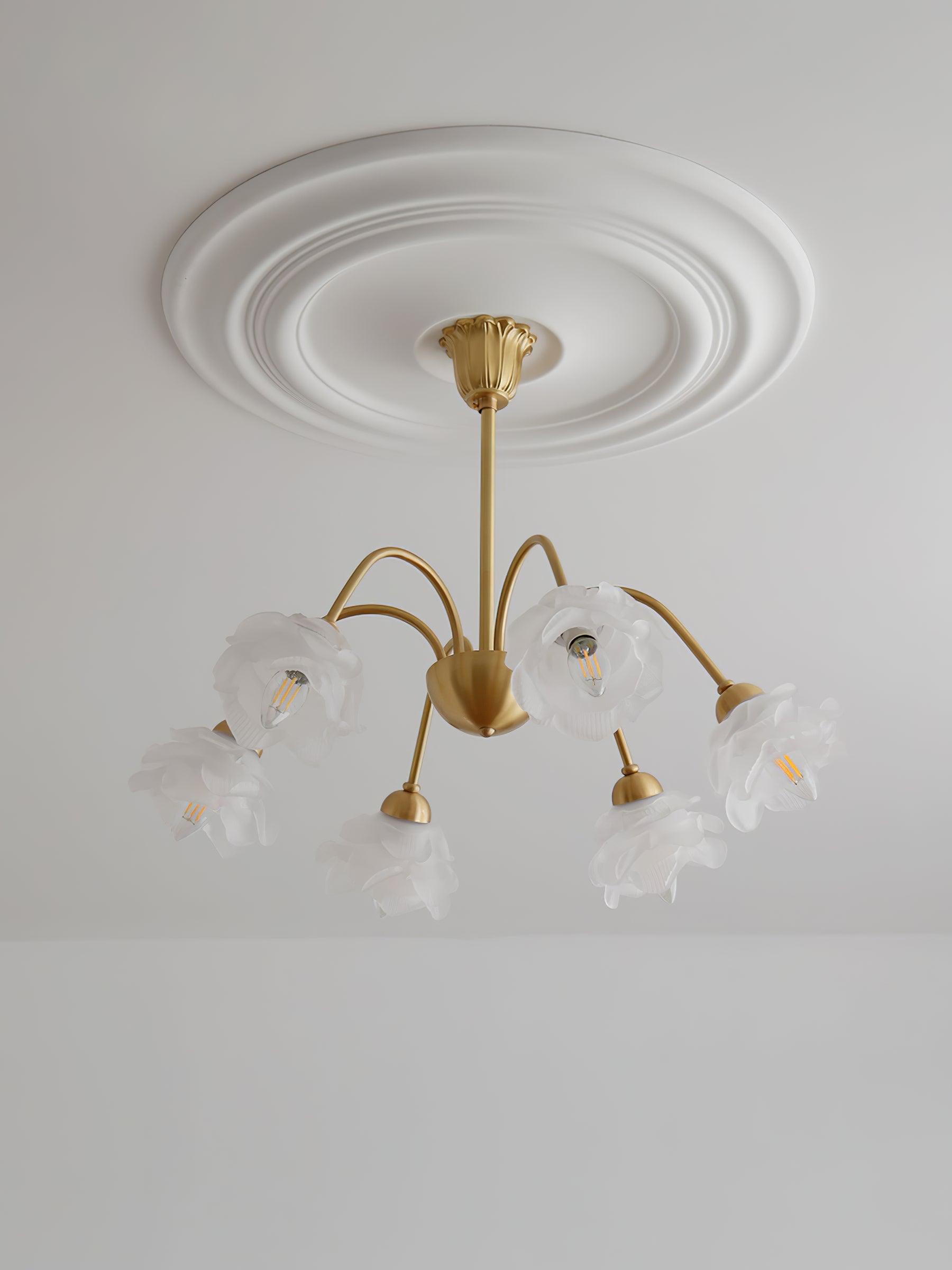 Brenis Chandelier Brass Glass Rose Floral