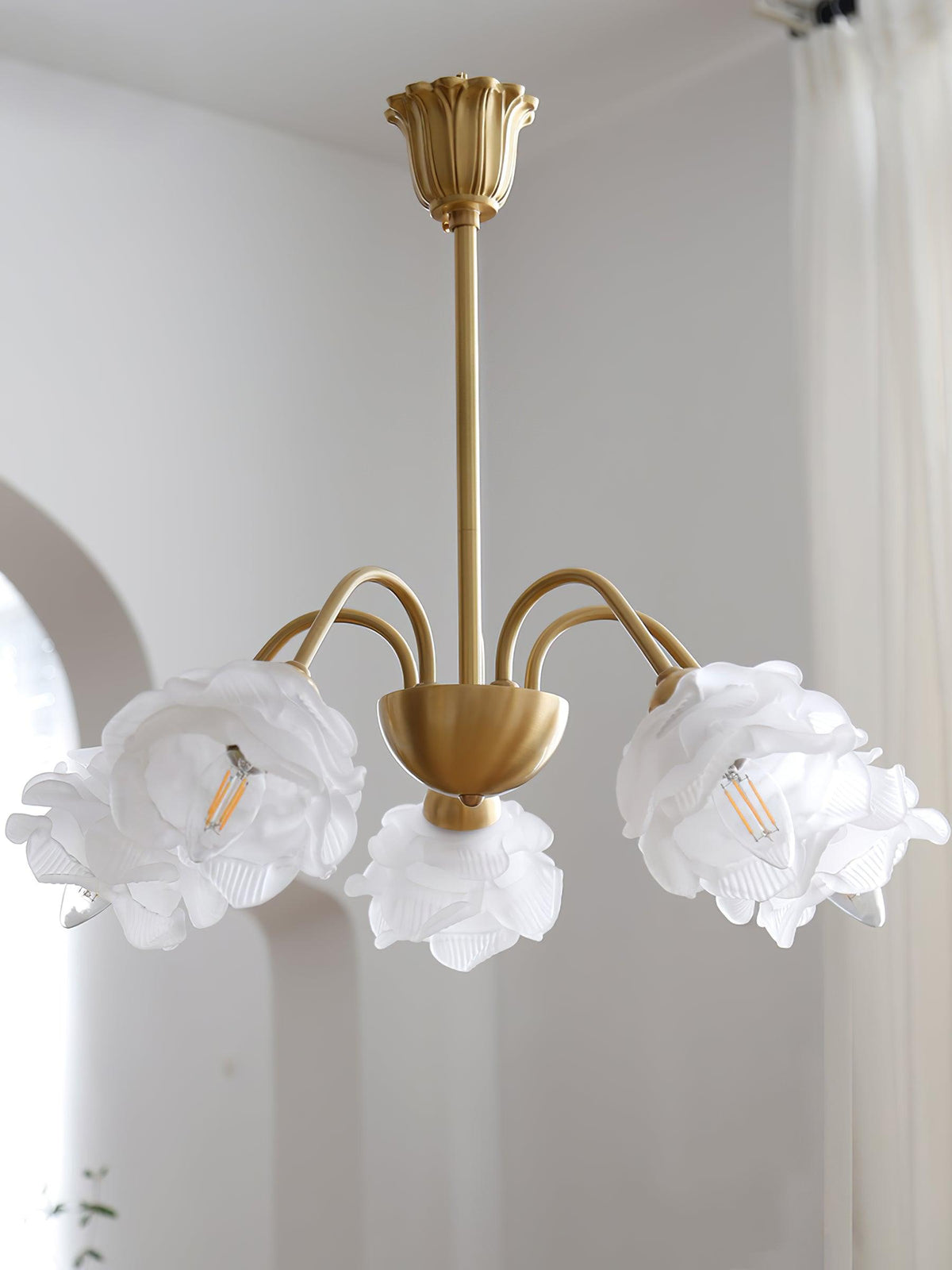 Brenis Chandelier Brass Glass Rose Floral