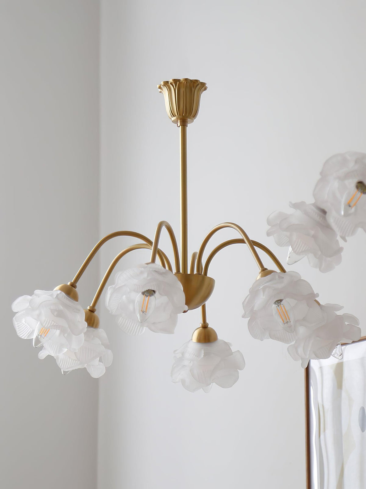 Brenis Chandelier Brass Glass Rose Floral