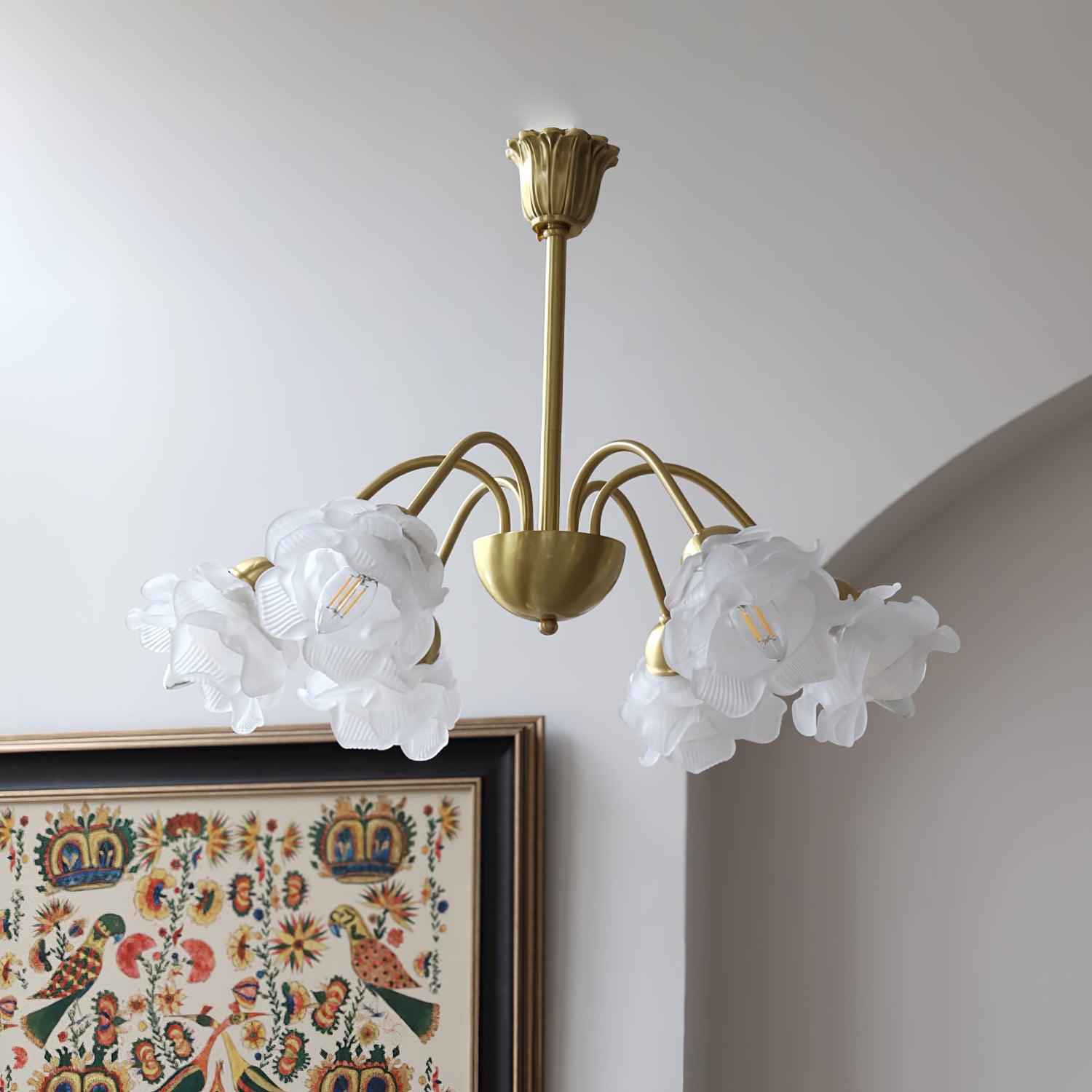 Brenis Chandelier Brass Glass Rose Floral