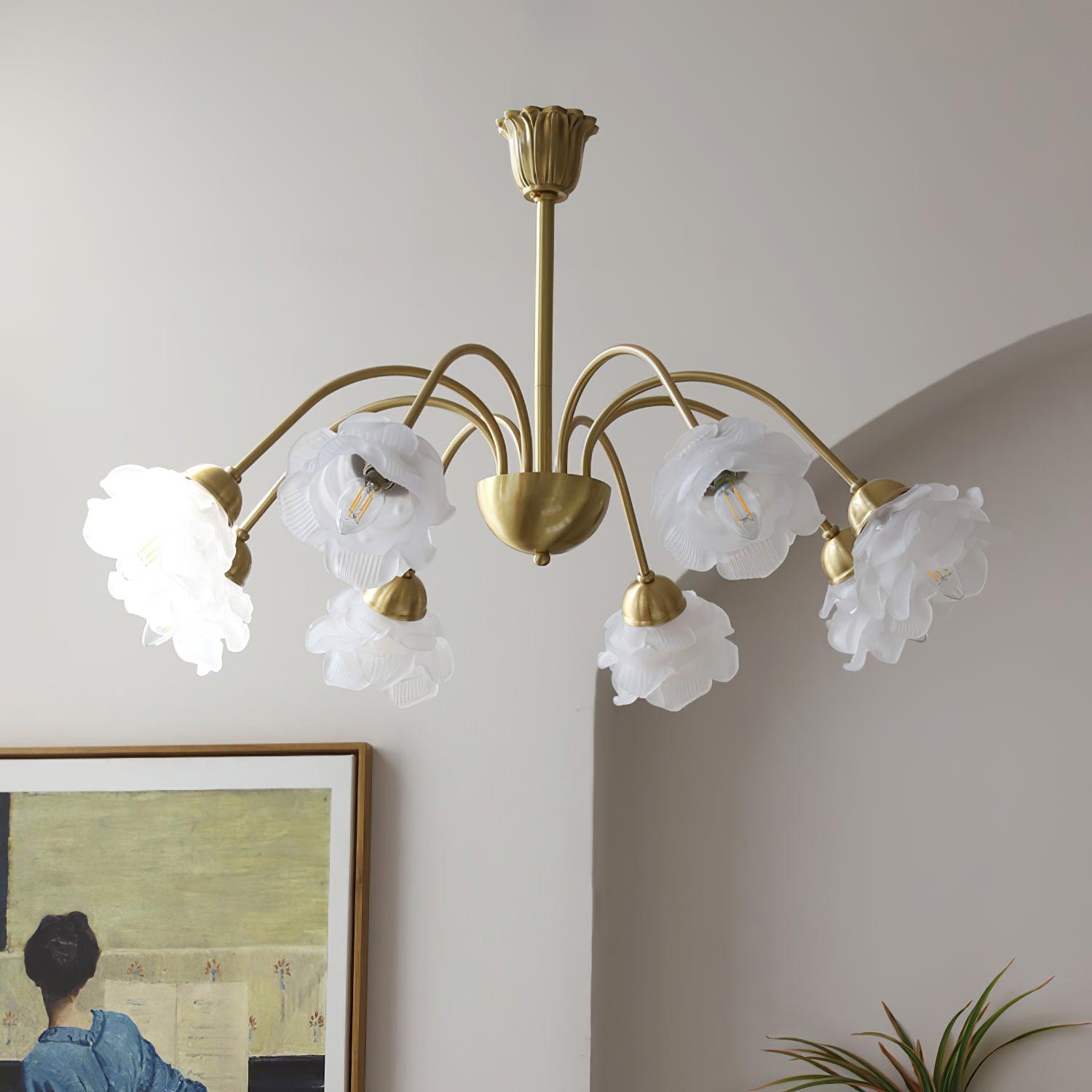 Brenis Chandelier Brass Glass Rose Floral