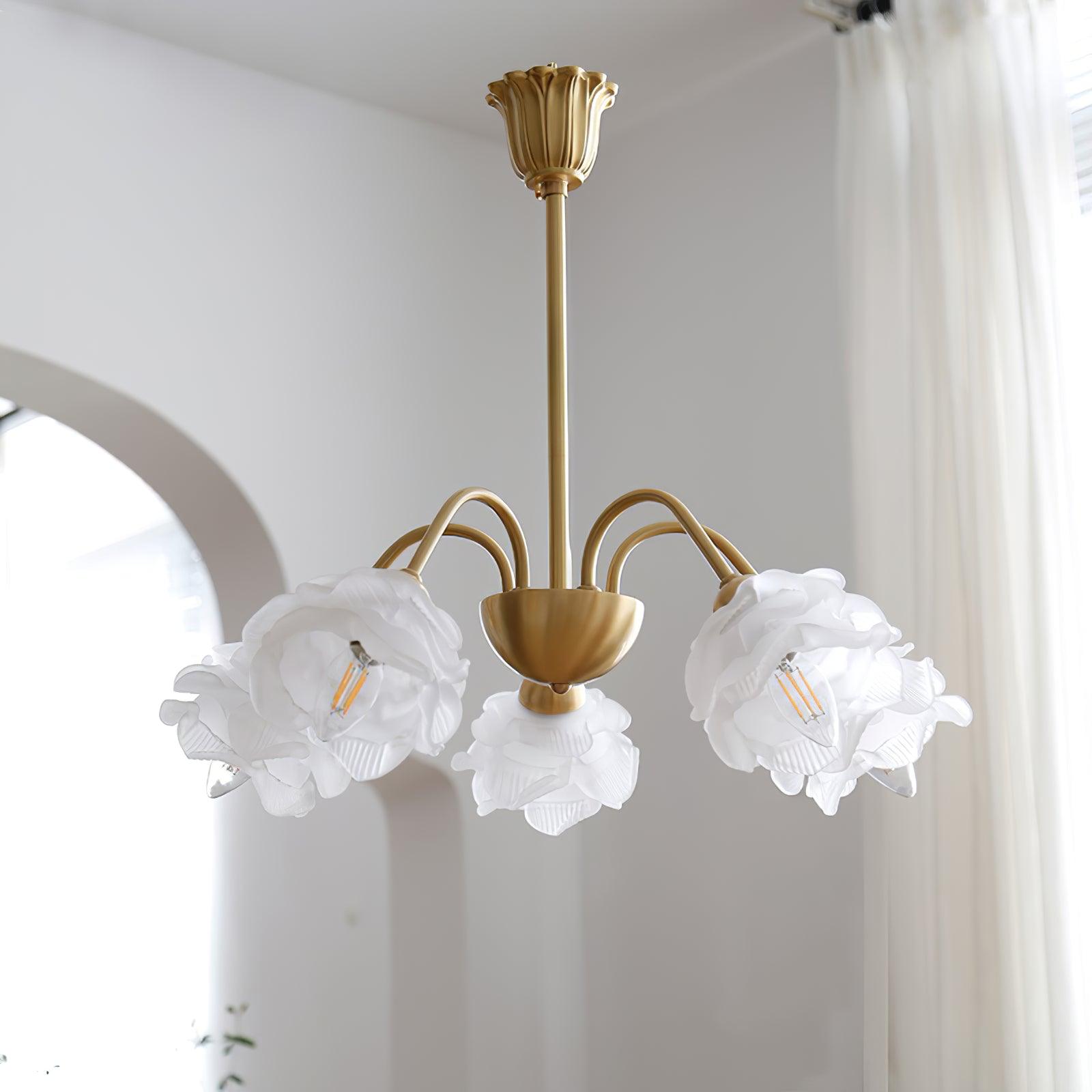 Brenis Chandelier Brass Glass Rose Floral