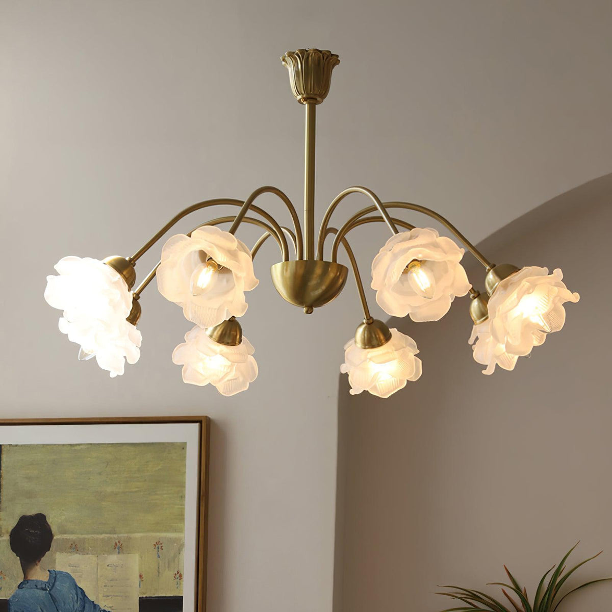 Brenis Chandelier Brass Glass Rose Floral