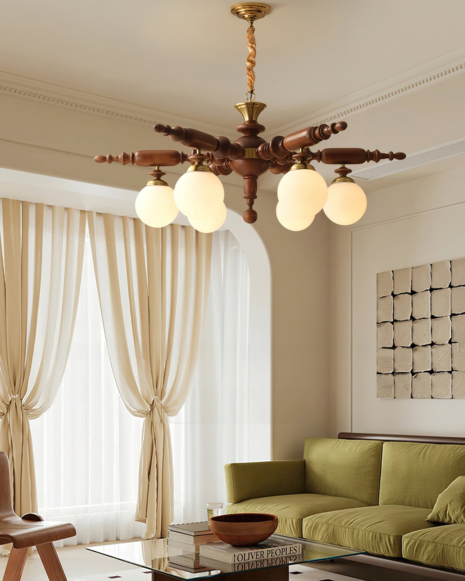 Olvenir Rustic Wood Glass Chandelier