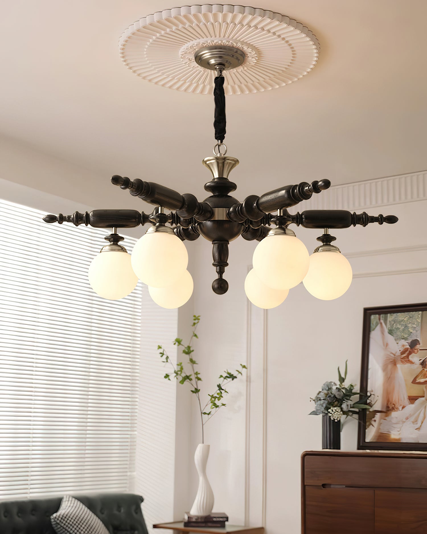 Olvenir Rustic Wood Glass Chandelier