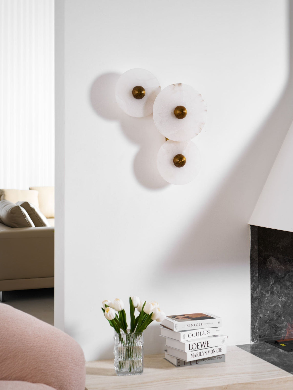 Selene Minimalist Alabaster Ceiling Light