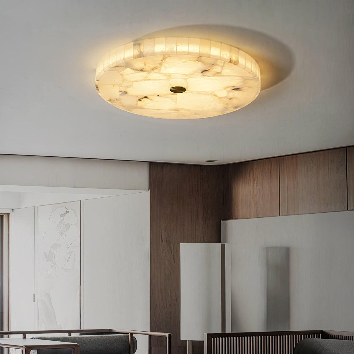 Ciphayra Minimalist Alabaster Round Flushmount Ceiling Light