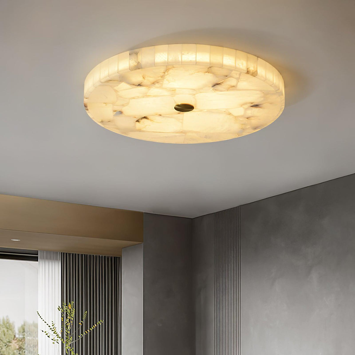 Ciphayra Minimalist Alabaster Round Flushmount Ceiling Light