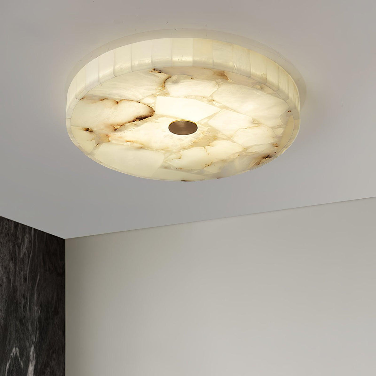 Ciphayra Minimalist Alabaster Round Flushmount Ceiling Light