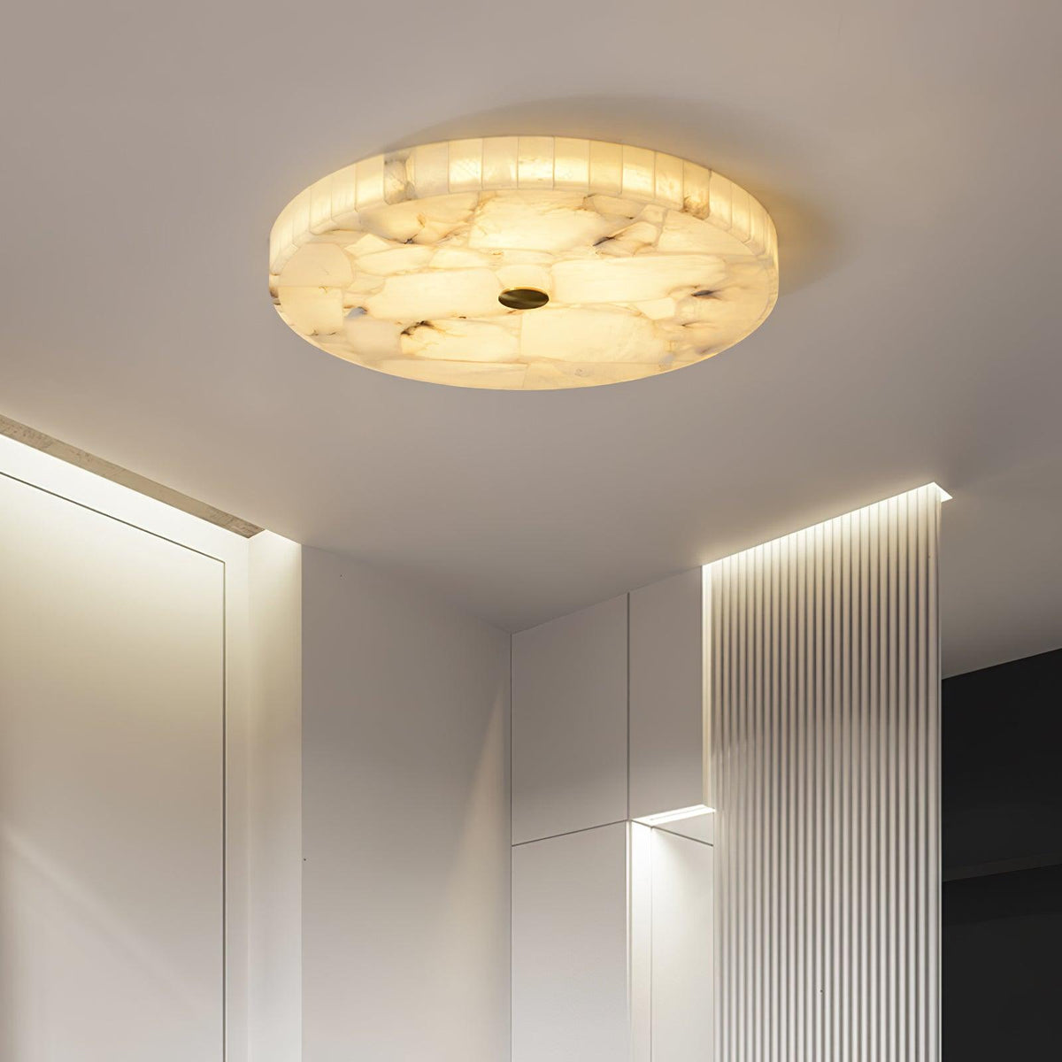 Ciphayra Minimalist Alabaster Round Flushmount Ceiling Light