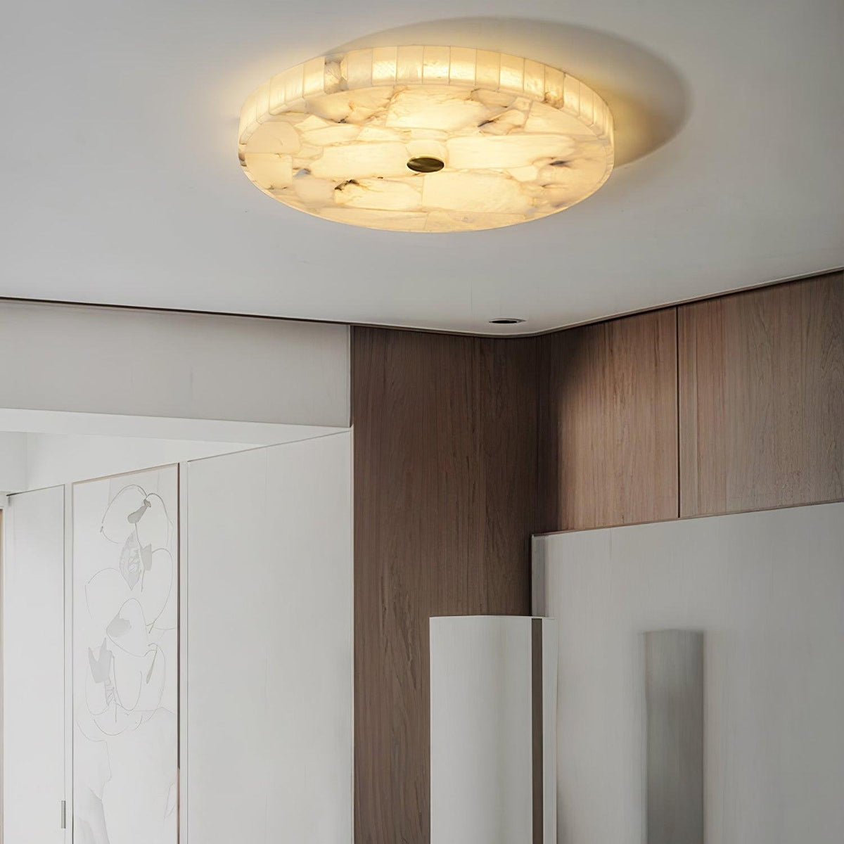 Ciphayra Minimalist Alabaster Round Flushmount Ceiling Light