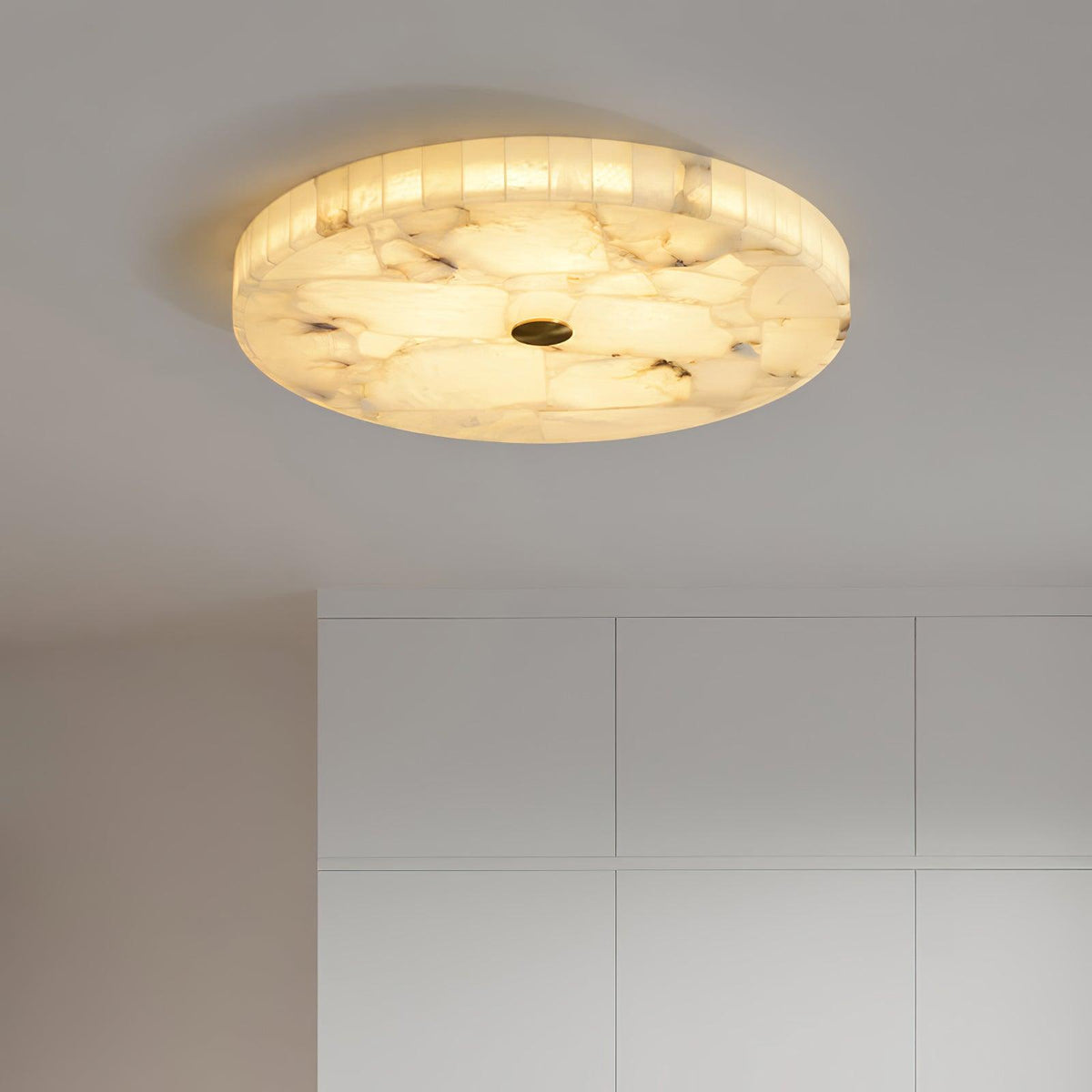 Ciphayra Minimalist Alabaster Round Flushmount Ceiling Light